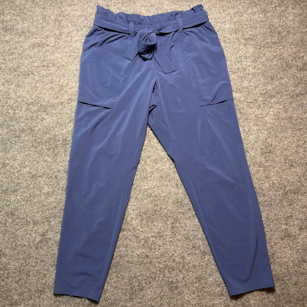 ATHLETA Brooklyn Paperbag Waist Tapered Leg Pants Blue Size 12 Stretch Trousers